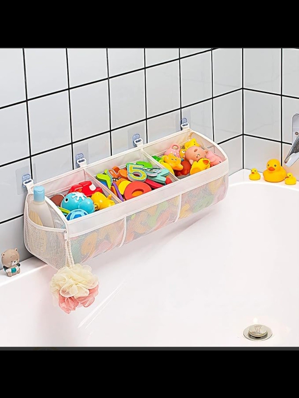 Mesh Bath Toy Organizer with Dividers - White